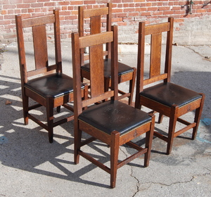  Four Roycroft Side Chairs. Signed. Stickley era. 